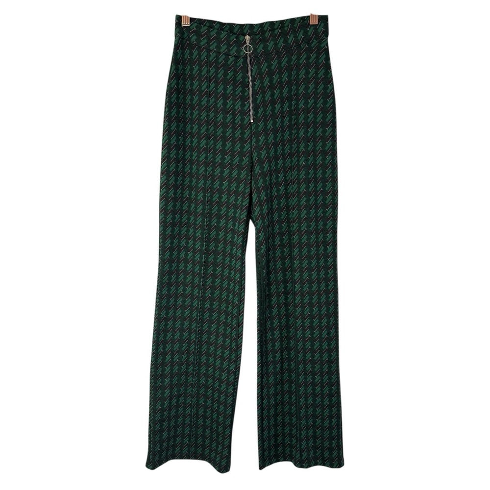 Zara Green Zip Up Flare Knit Pants Size Small